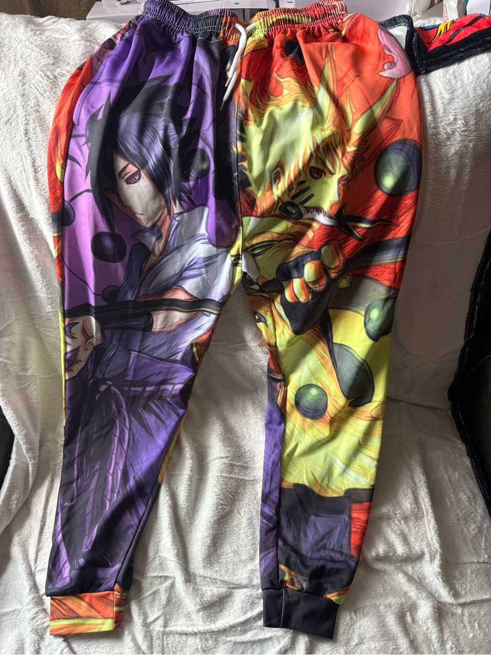 Graphic Anime Jogger Pants - Purple & Yellow (Size Possibly XL, not on pants)